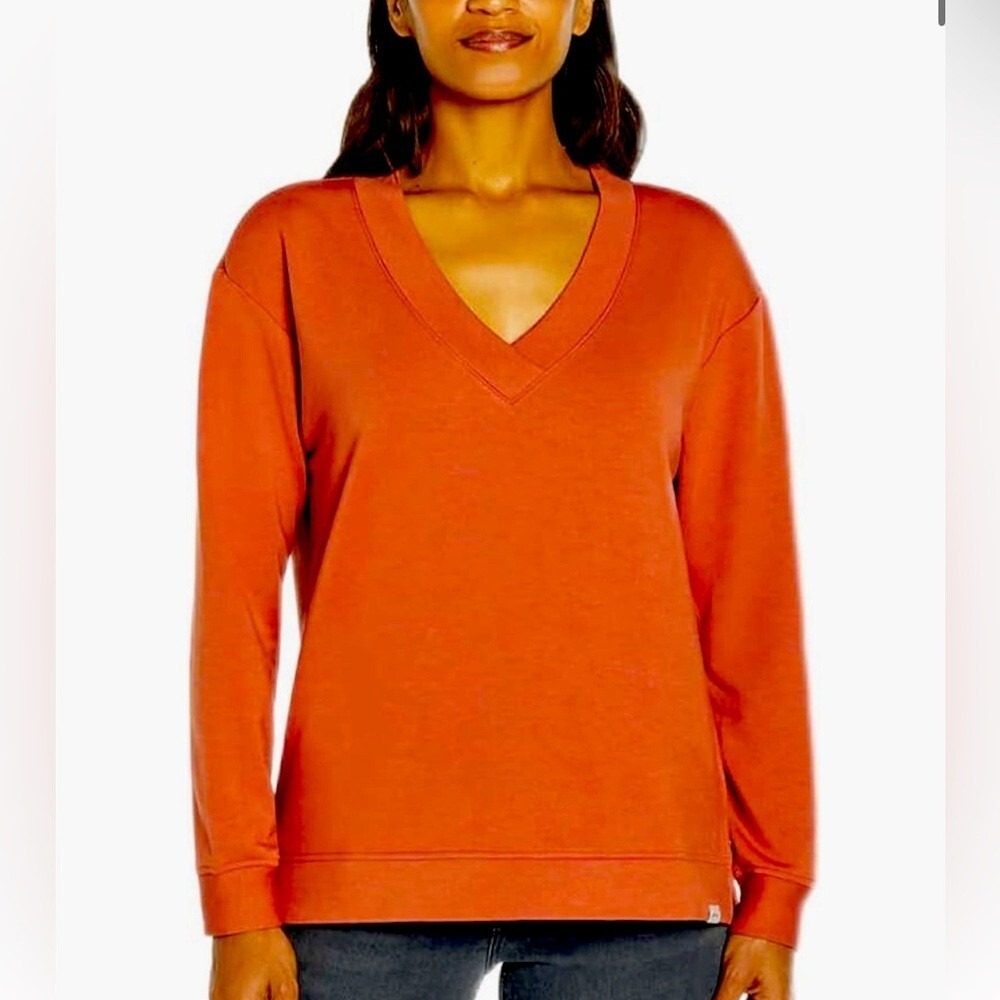 Orvis Women's Orange V-Neck Dropped Shoulders Sweatshirt Size XL